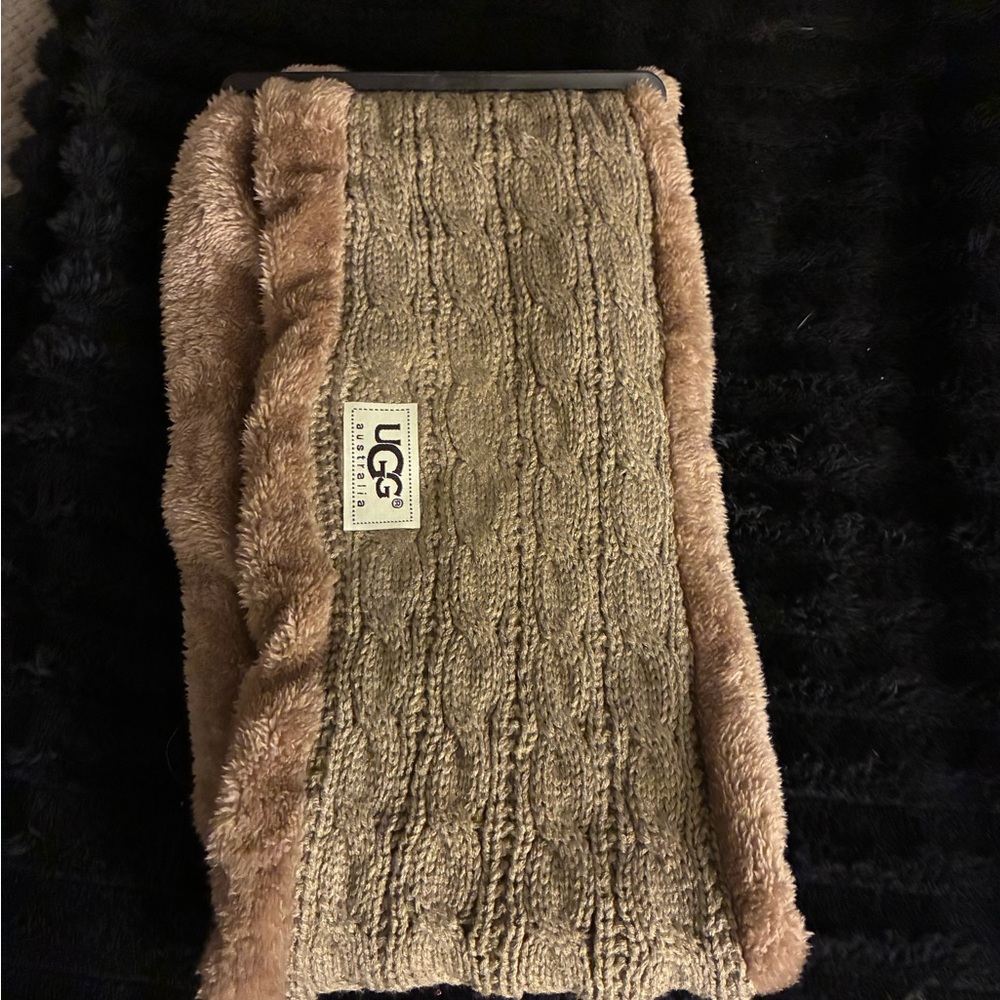 UGG Tan Cable Knit Infinity Scarf with Faux Fur